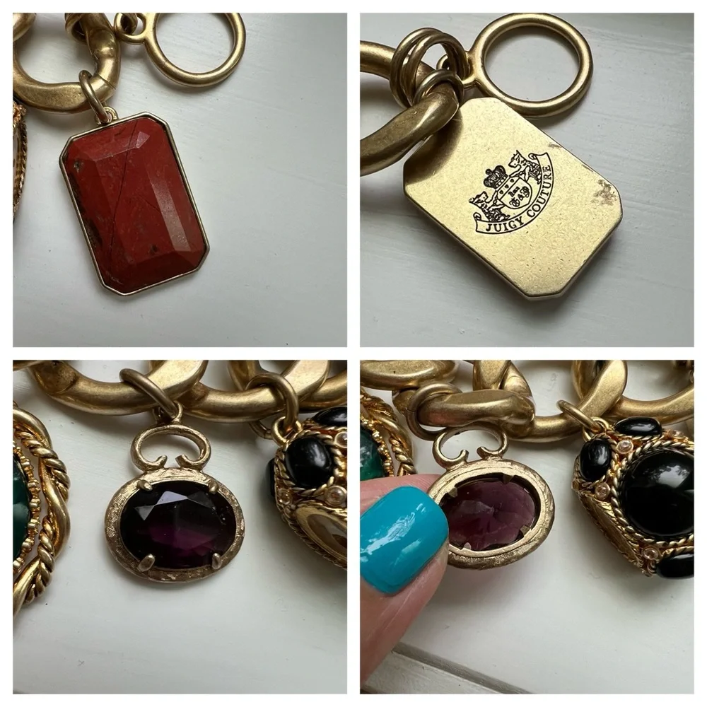 Vintage juicy couture chunky charm bracelet gold tone 8 charms very rare HTF 6.5